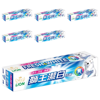 LION 獅王超涼潔白牙膏 雙氟+鈣配方 幫助預防蛀牙 添加維他命E 添加雪白素成分 清新薄荷香, 200g, 6條