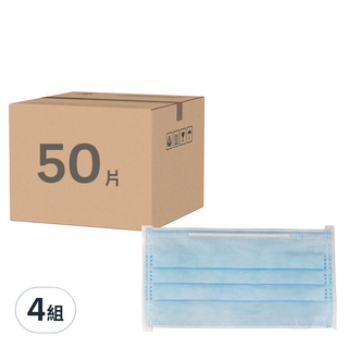 JUN 郡昱 成人平面滿版醫療口罩, 醫療藍, 50片, 4盒