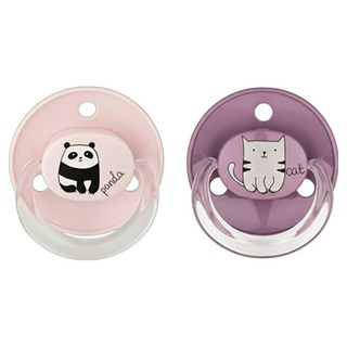 BABYNOVA 乳膠圓頭安撫奶嘴2入組, 0~24個月, 粉熊貓 + 灰小貓 粉色 + 紫色, 2個