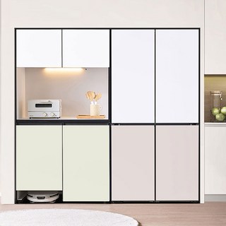 엘리에셀 벤지 비스포크 오브제 LED 1200 로봇청소기형 주방수납장 세트 방문설치, 화이트(상부장) + 그린(하부장)