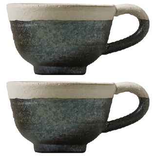 Hechimon 丸伊信樂燒 白線燻圓底咖啡杯碟組 2個, 1組