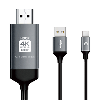 HOMEPLANET 4K UHD 60HZ TYPE C TO HDMI鏡像充電線, 2m, 灰色, 1條