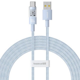 Baseus 倍思 透明CD系列 USB to Type-C 100W 快充傳輸線, 2m, 星海藍, 1條