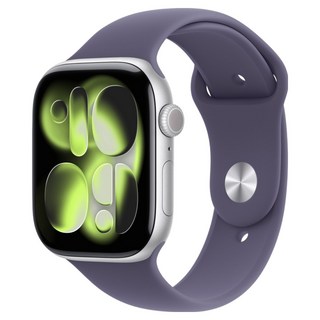 Apple 2025 Apple Watch S11 銀色鋁金屬, GPS, M/L霧紫色運動型錶帶, 46mm