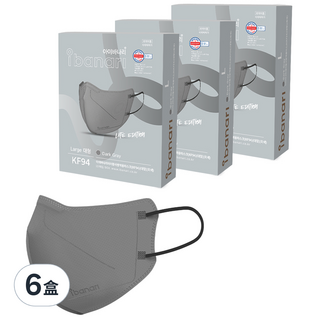 ibanari 成人防霾立體口罩 L KF94 6盒 深灰色, 10片