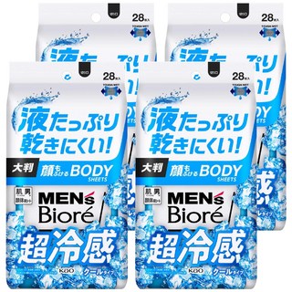 MEN's Biore 男性臉部身體兩用濕巾 酷涼款 28片, 262ml, 4包