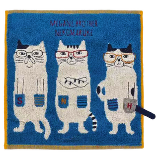 kUSUgURU JAPAN 日本眼鏡貓 NEKOMARUKE貓丸系列 乾濕兩用紗布毛巾, 藍色, 1個