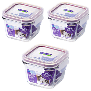 Glasslock 紫色系列 方形食品保鮮盒, 120ml 3個, 1組