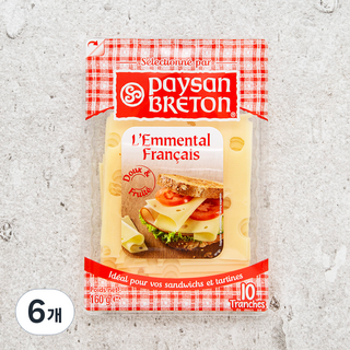 페이장브르통 에멘탈슬라이스 치즈 10매입, 160g, 1개입, 6개