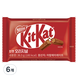 Nestle 雀巢 KitKat 雀巢奇巧巧克力 原味, 36.5克, 6個