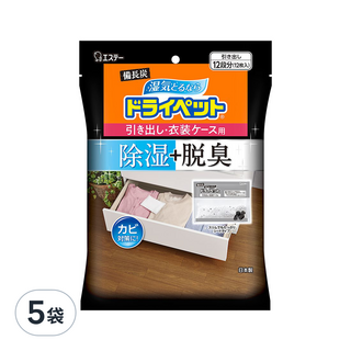 ST 雞仔牌 Drypet 備長炭吸濕包 除濕脫臭 適用於衣櫥/抽屜 12入, 300g, 5袋