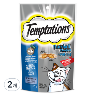 템테이션 고양이 헤어볼 컨트롤 스낵, 닭고기맛, 60g, 2개