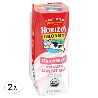 HORIZON ORGANIC 有機低脂草莓牛奶/調味保久乳, 2入, 236ml