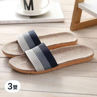 BonBon naturel 男款 舒適透氣亞麻居家拖鞋 漸層條紋, 藍色, 3雙