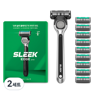 Slick Edge刮鬍刀, 2套, 刮鬍刀 + 10片刮鬍刀片