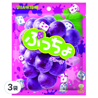 UHA 味覺糖 普超軟糖 葡萄味, 50g, 3袋