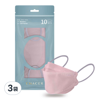 CHACER 佳和口罩 4D立體醫用口罩 大童用 KF94, 櫻落雪粉, 3袋, 10片