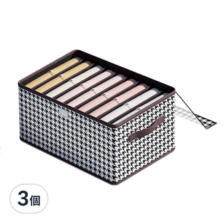 換季衣物可折疊防塵含蓋收納整理箱 大 9格, 千鳥格紋, 3個