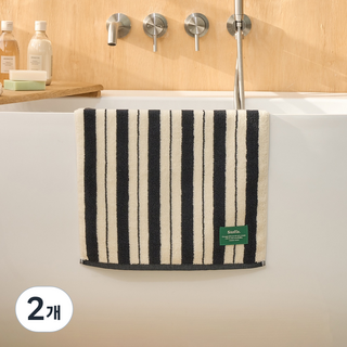 Modern House STF 雙條紋洗臉毛巾 40 x 80 cm 190g, 2個, BLACK