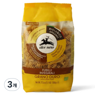 alce nero 尼諾 全麥螺旋麵, 500g, 3個