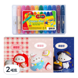 DONG-A 鉛筆 TORU 奶油蠟筆 12色 + Molang 加厚綜合畫冊 3入 隨機出貨套組, 2套