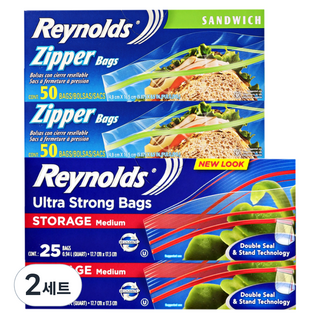 Reynolds 夾鏈袋 小型 50入 x 2個 + 冷藏用 中型 25入 x 2個 套組, 2套, 混合