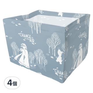 收納王妃 迪士尼收納系列 冰雪收納桶 方形小款 13 x 13 x 8.5cm, 灰藍旅程, 4個