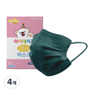 마이데이즈 키즈 일회용 컬러 덴탈마스크 소형, 20개입, 포레스트 그린, 4개