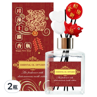 QiMart 迎春納福香氛珪藻擴香瓶, 純棉麝香, 200ml, 2件