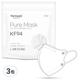 Tamsaa Pure口罩 KF94, 白色, 25片, 3包