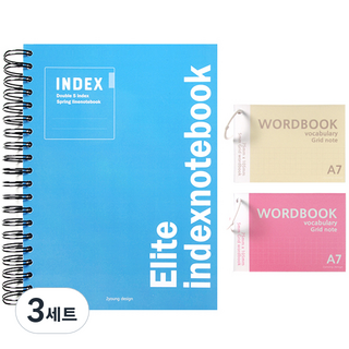 2Youngdesign 格線 A7 活頁環單字卡 2入 + PP 雙索引 Jumbo 橫線筆記本套組, 隨機出貨, 3套