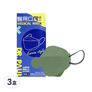 DR.PAUL 成人醫用立體4D口罩, 森林綠, 10片, 3盒