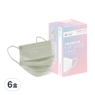EYL'S 艾爾絲 成人平面醫用口罩, 豆沙綠, 50片, 6盒