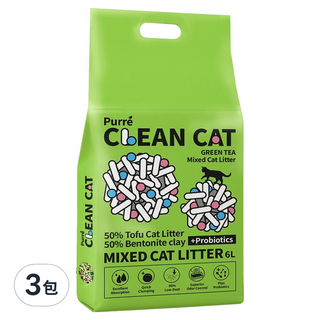 Purré Clean Cat 乾淨貓混合貓砂 6L, 3包, 綠茶