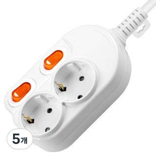 Daehan E Light W-Lite 電源排插 獨立開關 2孔, 5個, 1.5m, 白色