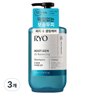 RYO 呂 強韌蘊髮涼感控油洗髮精, 515毫升, 3個