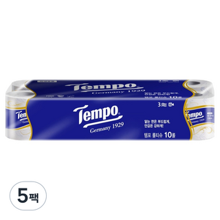 Tempo 得寶 天然紙漿3層高級捲筒衛生紙, 24m, 10捲, 5個