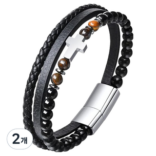 Solsoldamda 瑪瑙磁石健康手鍊 虎眼石鋼磁扣 19.1cm, 2個