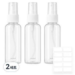 앙플랜트 베이직 스프레이 용기 60ml x 3p + 스티커 라벨 세트, 2세트, 화이트 + 투명