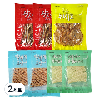 themukda 烤魷魚片 奶油口味 2包+麥飯石烤魷魚絲 2包+超大烤魷魚絲 2包+烤馬面魨魚片, 295g, 2組