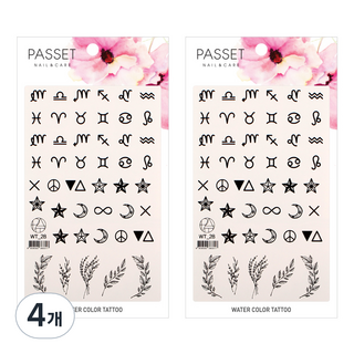파셋 수채화 타투 스티커, WT28, 4개