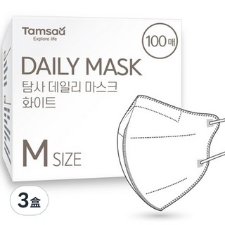 Tamsaa 日常鳥嘴型立體口罩 M號 白色 韓國製 成人口罩, 100片, 3盒