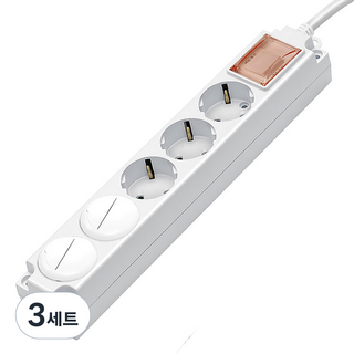 Gaganet Point 主開關 S/W 接地5孔延長線 + 安全保護蓋2入組, 3套, 3m, 白色