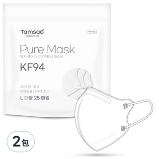 Tamsaa Pure口罩 KF94, 白色, 25片, 2包