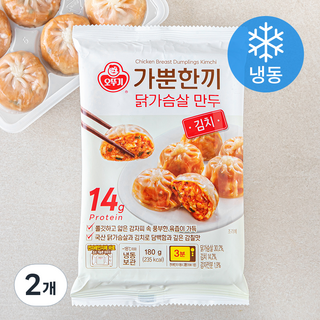 오뚜기 가뿐한끼 닭가슴살 만두 김치 (냉동), 180g, 2개