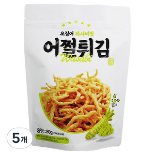 炸魷魚絲 山葵風味, 5包, 80g