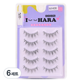 아이하라 쁘띠업 속눈썹 2p x 5개 + 글루 세트 MH08, 6세트, 블랙