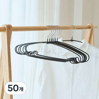 리브맘 논슬립 철제 코팅 라운드 옷걸이, 블랙, 50개