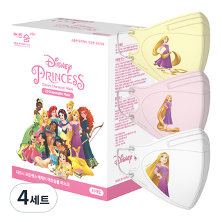 eorinsum EDGE 迪士尼公主藝術圖騰鳥嘴型彩色口罩 3款 x 10片組 成人用 大型 長髮公主, 4套, 白色, 淺粉色, 黃色
