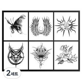 gelluna 半永久月亮蝴蝶花朵蜘蛛圖案黑色萬聖節紋身漢娜刺青貼紙6件組, 2套, T-314